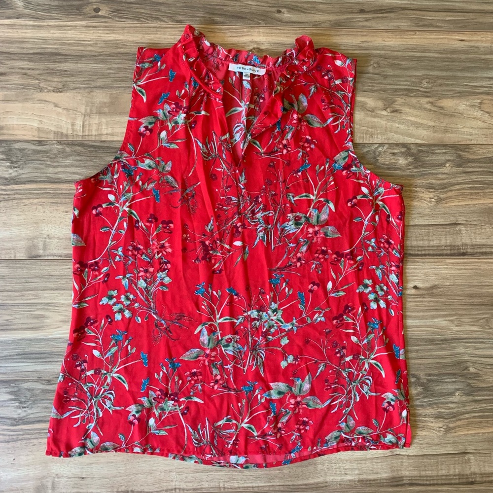 Rose + Olive Red Floral Sleeveless Top
